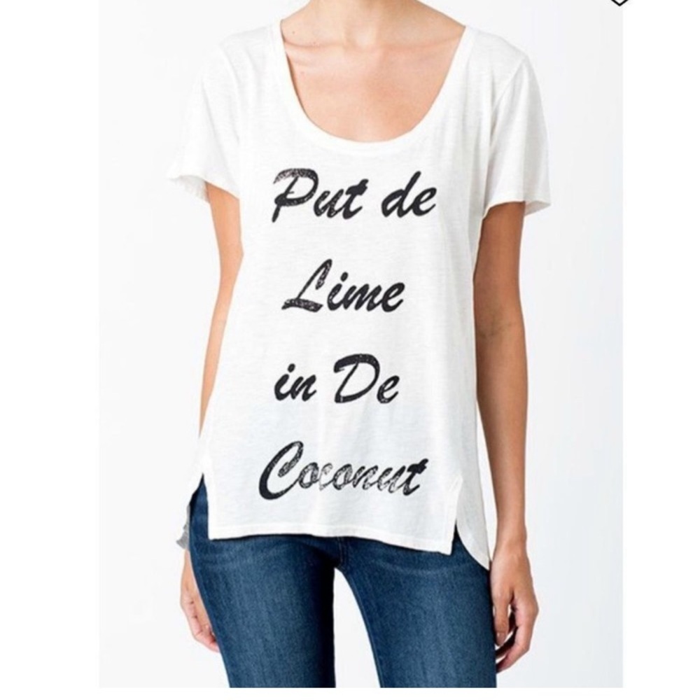 SOL ANGELES put the lime in the coconut short sleeve split white T-shirt L